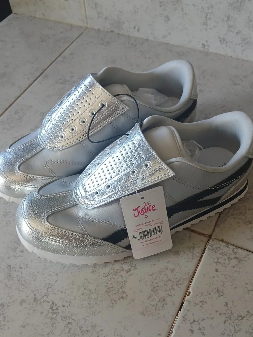 Justice Silver Metallic Slip-On Kids Sneakers